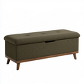 Banc coffre 110 x 40 x 46 cm en tissu kaki avec pieds en bois style rétro