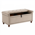 Banc coffre de rangement 120 x 45 x 50 cm en tissu beige capitonné style classique