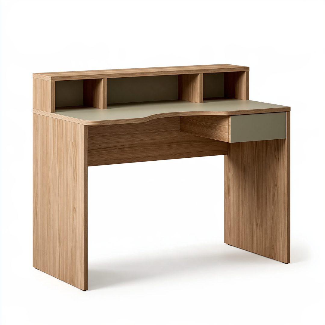 Bureau avec rangement 120 x 60 x 110 cm en panneaux de bois chêne clair et beige style moderne