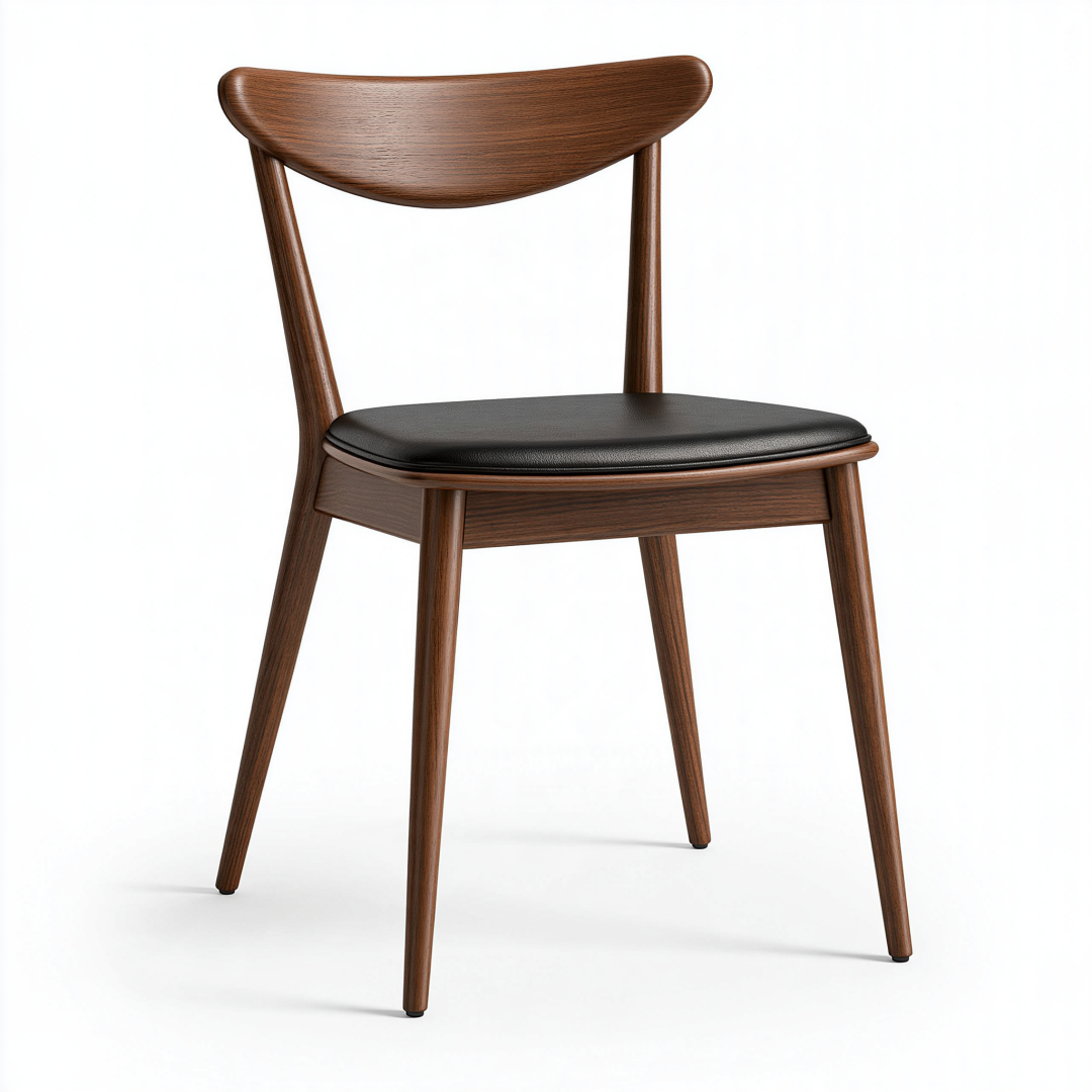 Chaise de salle à manger 52 x 55 x 78 cm en bois brun avec assise rembourrée noire style moderne
