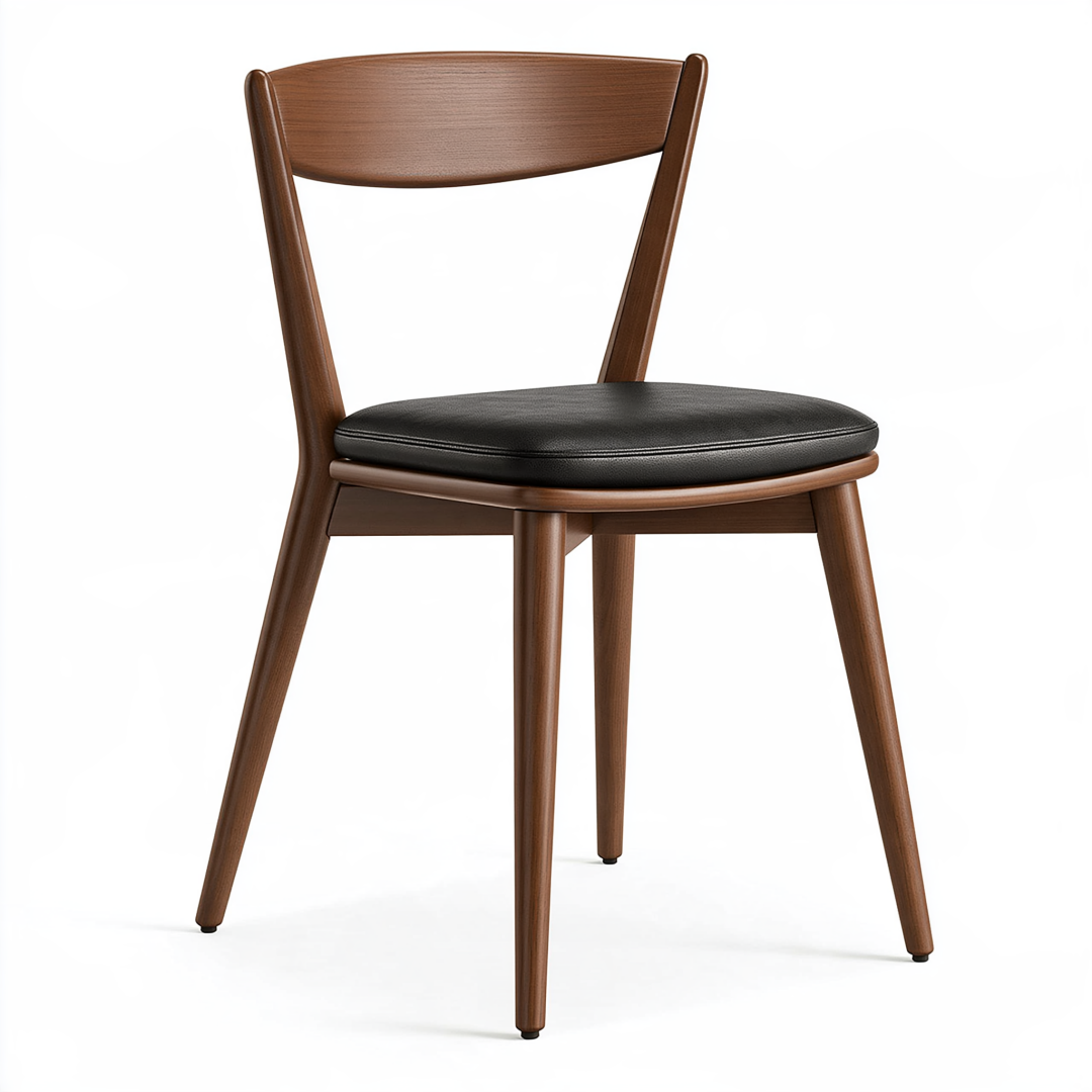 Chaise de salle à manger 50 x 54 x 80 cm en bois brun et similicuir noir - style contemporain