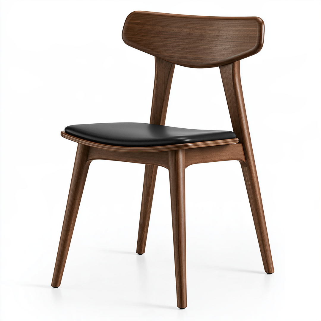 Chaise de salle à manger 49 x 53 x 78 cm bois marron assise noire rembourrée style moderne