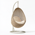 Fauteuil suspendu 105 x 105 x 195 cm en fibres tressées beige avec support métal style bohème
