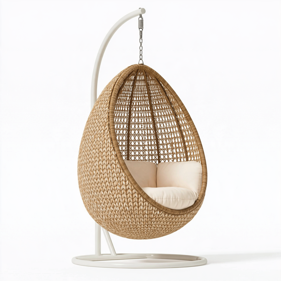 Fauteuil suspendu 105 x 105 x 195 cm en rotin naturel avec support en acier style bohème