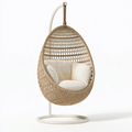 Fauteuil suspendu œuf 105 x 105 x 195 cm en rotin naturel et métal blanc style bohème