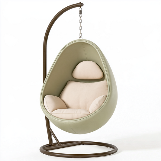 Fauteuil suspendu oeuf 105 x 105 x 195 cm en acier vert sauge avec assise rembourrée