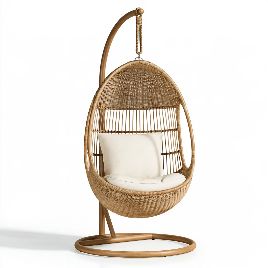 Fauteuil suspendu 100 x 100 x 195 cm en rotin naturel pour intérieur style bohème