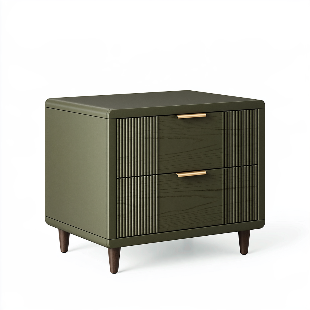 Table de chevet 60 x 40 x 60 cm en bois vert olive à 2 tiroirs style contemporain