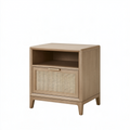 Table de chevet 50 x 40 x 60 cm en bois beige avec porte en cannage style naturel