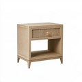 Table de chevet 50 x 40 x 60 cm en bois beige avec tiroir cannage style naturel