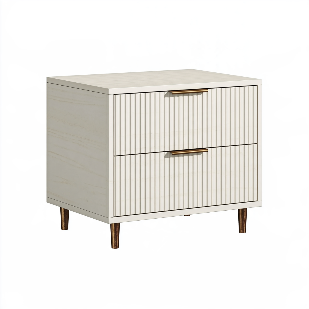 Table de chevet 55 x 40 x 60 cm en bois blanc avec 2 tiroirs style contemporain